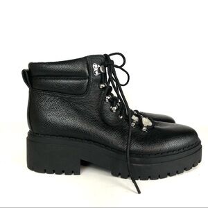 Marc Fisher LTD Nairy Hiking Combat Black Leather Shearling Thick Lug Boots Sz 8